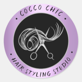 Pegatina Redonda Nombre del logotipo del pelo de tijera Gracias Gri