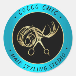 Pegatina Redonda Nombre del logotipo del pelo de tijeras Gracias Az