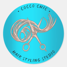 Pegatina Redonda Nombre del logotipo del pelo de tijeras Gracias Az
