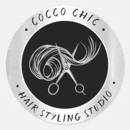 Pegatina Redonda Nombre del logotipo del pelo de tijeras Gracias Gr