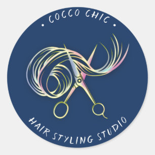 Pegatina Redonda Nombre del logotipo del pelo de tijeras Gracias Pe