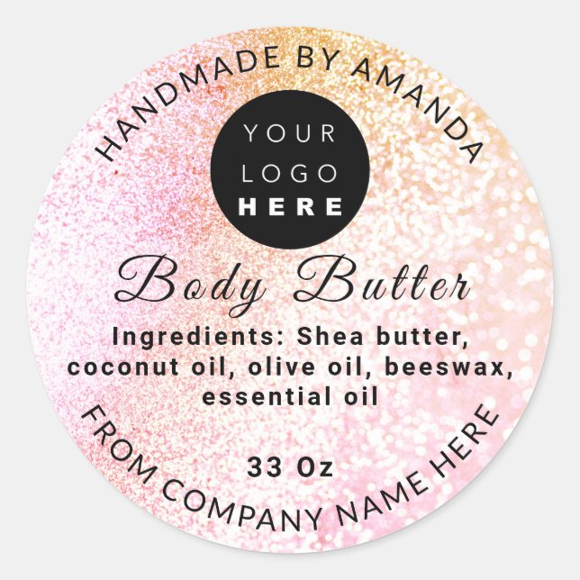 Pegatina Redonda Nombre del logotipo del personalizado BodyButter C (Anverso)