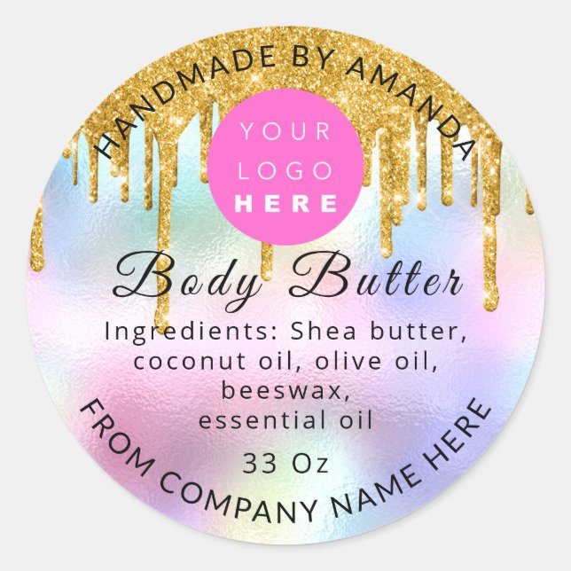 Pegatina Redonda Nombre del logotipo del Personalizado del Hologram (Anverso)