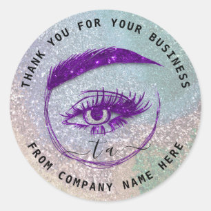 Pegatina Redonda Nombre del logotipo Eyelash Holograma Gracias Mono