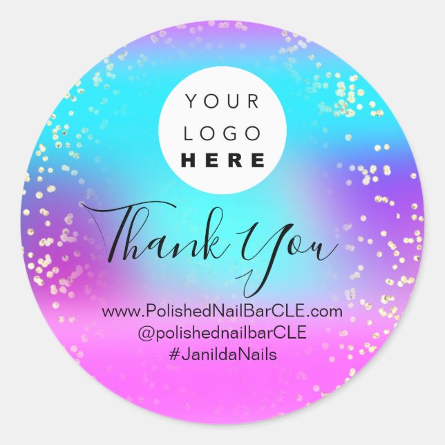 Pegatina Redonda Nombre del logotipo Gracias Holograma del océano d (Anverso)