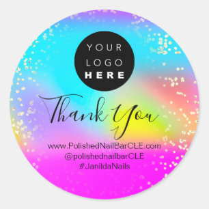 Pegatina Redonda Nombre del logotipo Gracias por el Holograma de la