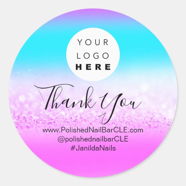 Pegatina Redonda Nombre del logotipo Gracias Purpurina de compras H (Anverso)