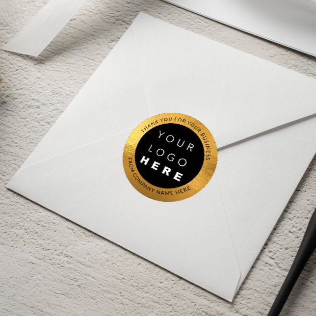 Pegatina Redonda Nombre del logotipo personalizado Relieve metaliza (Custom Logo Name Web Golden Foil Thank You Classic Round Sticker)