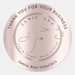 Pegatina Redonda Nombre del logotipo personalizado Rosa web Oro Gra