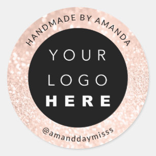 Pegatina Redonda Nombre del logotipo Rosa del Purpurina holográfico