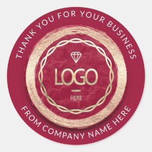 Pegatina Redonda Nombre del logotipo Web Gracias Rosa Marrón de oro