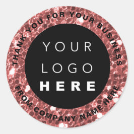 Pegatina Redonda Nombre del logotipo Web Gracias Rosa Purpurina de 