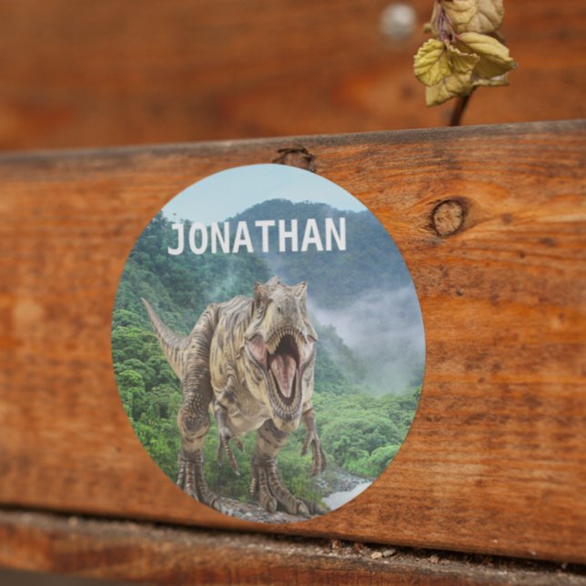 Pegatina Redonda Nombre del monograma del tirannosauro T-rex Dinosa (Subido por el creador)