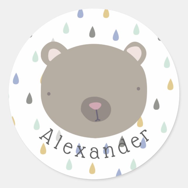 Pegatina Redonda Nombre del personalizable Oso Cuto (Anverso)
