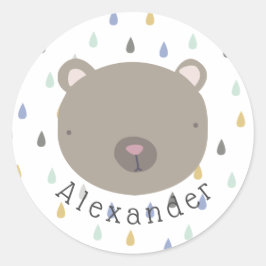 Pegatina Redonda Nombre del personalizable Oso Cuto
