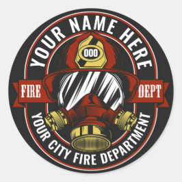 Pegatina Redonda NOMBRE DEL personalizar Bombero Máscara Casco Resc
