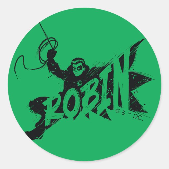 Pegatina Redonda Nombre del pincel de lápiz Robin (Anverso)