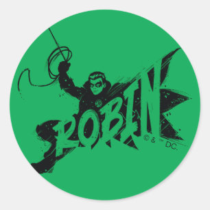 Pegatina Redonda Nombre del pincel de lápiz Robin