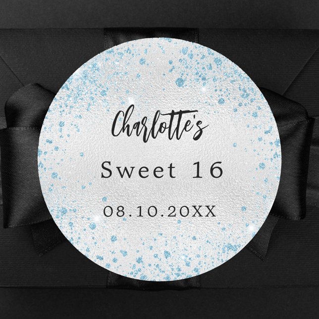Pegatina Redonda Nombre del purpurina azul plateado de la fiesta de (Subido por el creador)