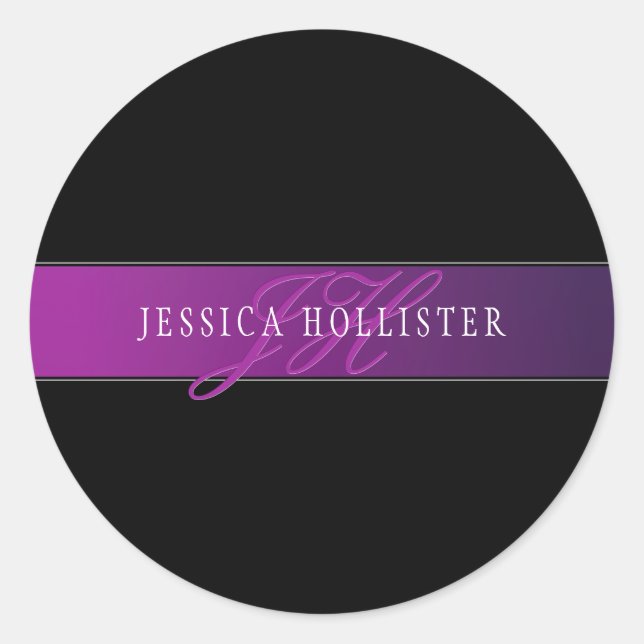 Pegatina Redonda Nombre elegante y comienzo/s monogramado (Anverso)