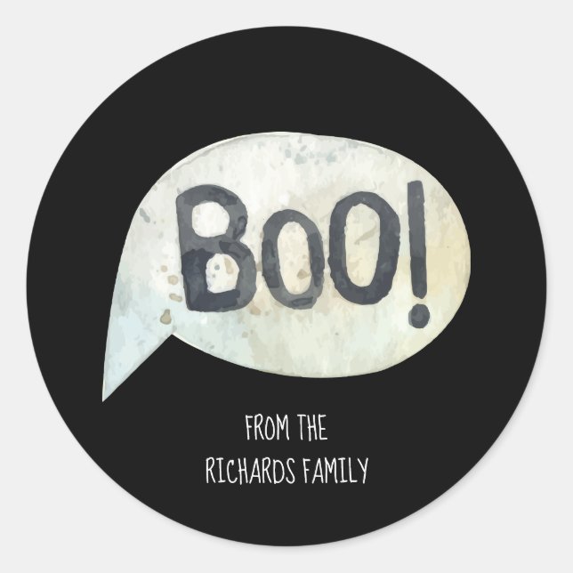 Pegatina Redonda Nombre familiar personalizado Boo Halloween (Anverso)
