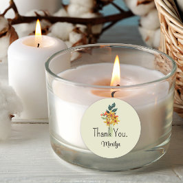 Pegatina Redonda Nombre, Flores De Papel Culillado, Gracias 1.5.