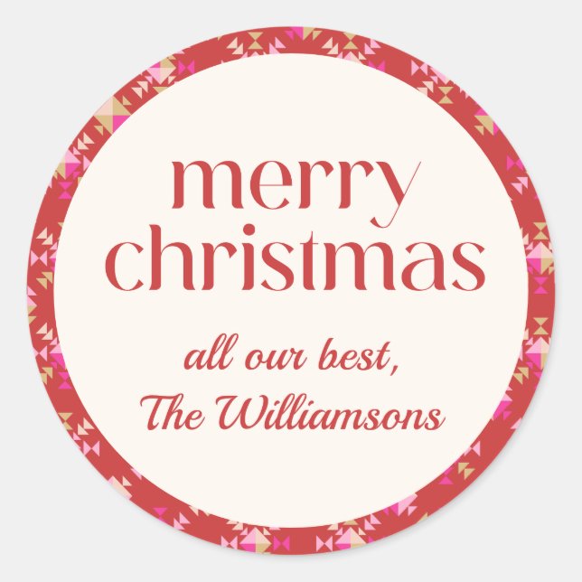 Pegatina Redonda Nombre Geométrico Personalizado del Oro Rojo Negri (Anverso)