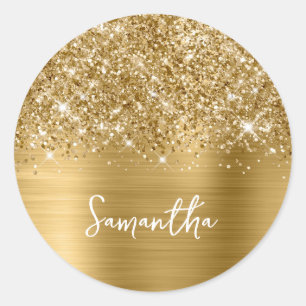 Pegatina Redonda Nombre Glam Glittery Gold