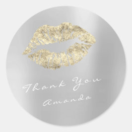 Pegatina Redonda Nombre Gracias Beso Metalizado Dorado Gris Maquill