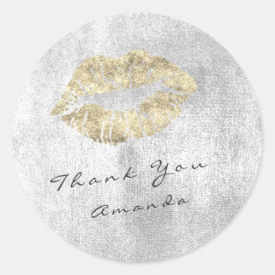 Pegatina Redonda Nombre Gracias Kiss Gold Silver Gray Makeup Glitte