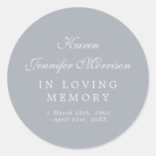 Pegatina Redonda Nombre Gris Elegante En Guión En Memoria Amada