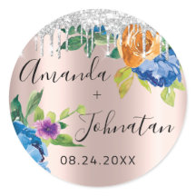 Nombre Guarde la Fecha Rosa Drips de Plata Navy