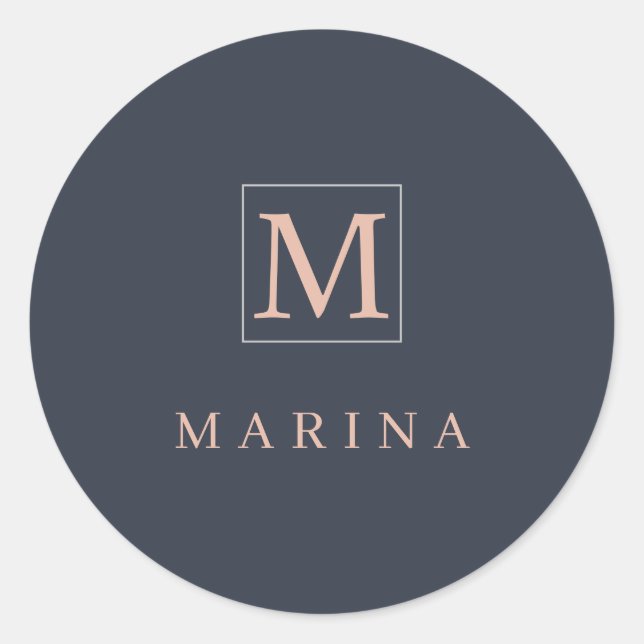 Pegatina Redonda Nombre inicial personalizado del carbón vegetal (Anverso)