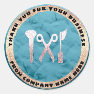 Pegatina Redonda Nombre Logotipo Peluquería Tijeras Makeup Frame Aq