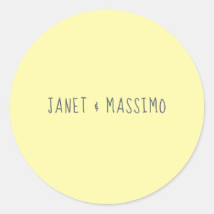Pegatina Redonda Nombre minimalista personalizado amarillo pastel p