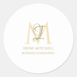Pegatina Redonda Nombre mínimo del Monograma de Oro Blanco
