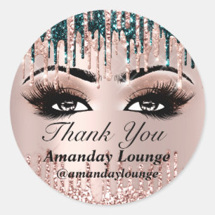 Pegatina Redonda Nombre Mink Lashes Extensión Drips Rosa Gracias