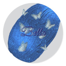 Nombre moderno brillante azul real con mariposas