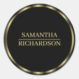 Pegatina Redonda Nombre Moderno De Borde Negro Y Oro