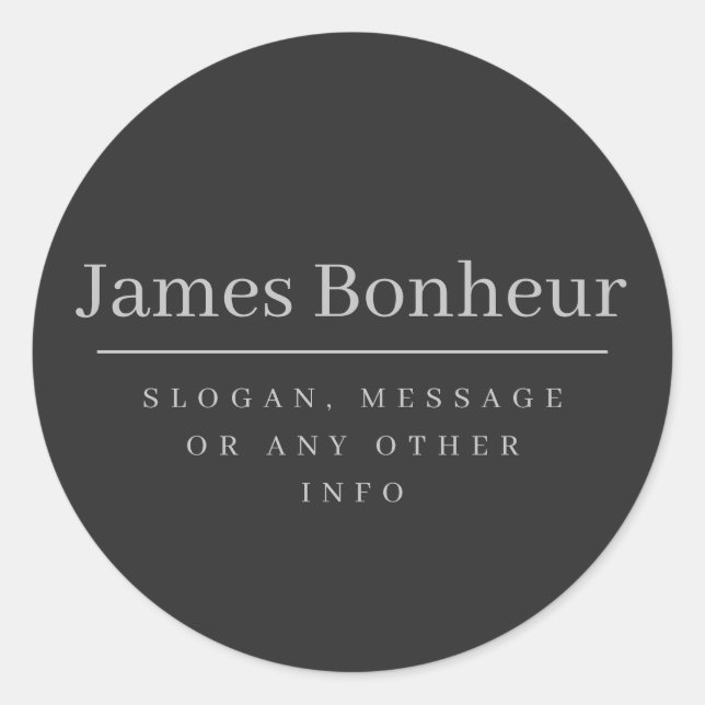 Pegatina Redonda Nombre moderno simple e información de eslogan o c (Anverso)