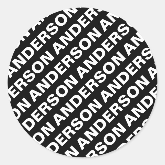 Pegatina Redonda Nombre modificable repetible negrita | Blanco negr (Anverso)