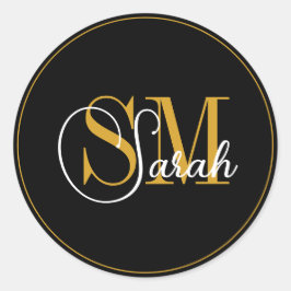 Pegatina Redonda Nombre monogramado y firma elegante