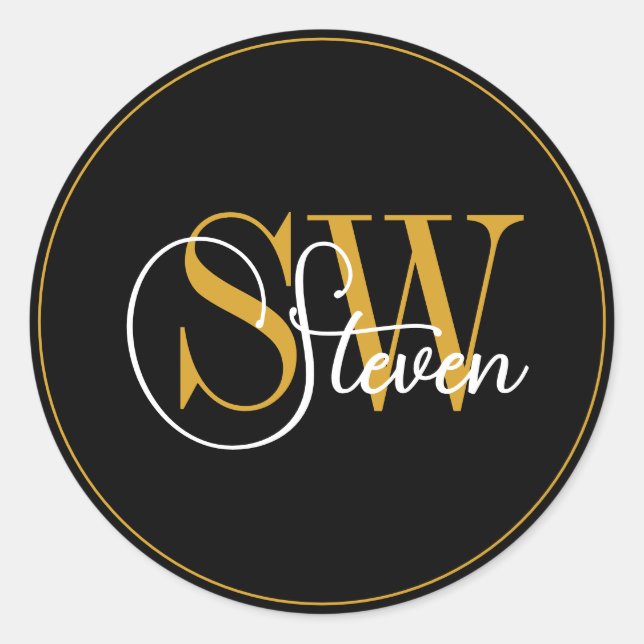 Pegatina Redonda Nombre monogramado y firma moderna (Anverso)