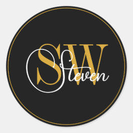 Pegatina Redonda Nombre monogramado y firma moderna