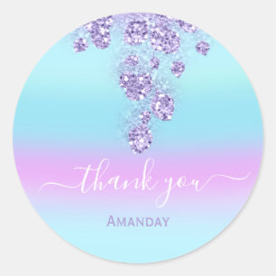 Pegatina Redonda Nombre Nupcial Brillo Azul Floral Femenino Dulce 1