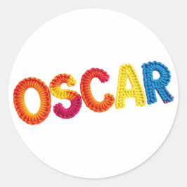 Pegatina Redonda Nombre OSCAR en el patrón de crochet vibrante