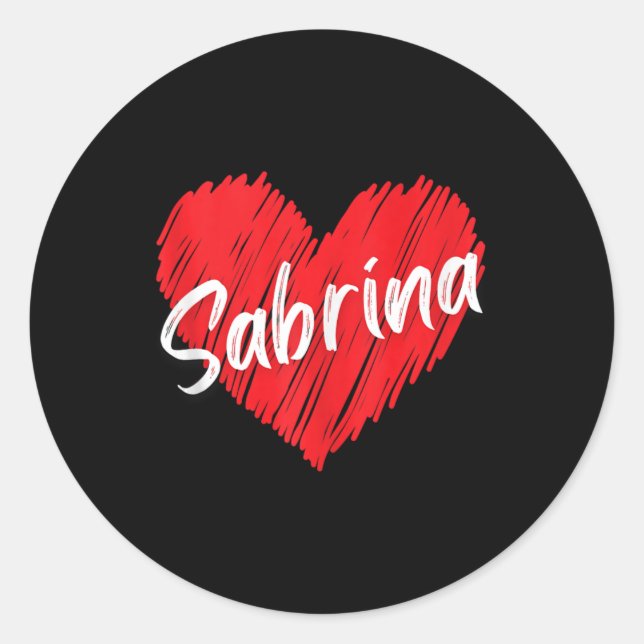Pegatina Redonda Nombre personal Sabrina I Love Sabrina Heart Vin (Anverso)