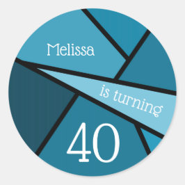 Pegatina Redonda Nombre personalizado 40 cumpleaños Resumen geométr