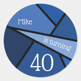 Pegatina Redonda Nombre personalizado 40 cumpleaños Resumen geométr
