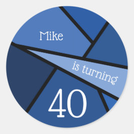 Pegatina Redonda Nombre personalizado 40 cumpleaños Resumen geométr